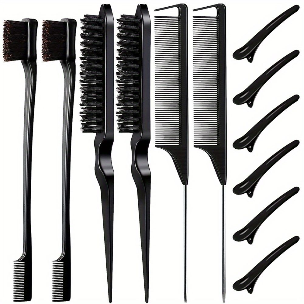 12 pieces Salon-Grade Nylon Teasing Brush Set with Double-Sided Design and Duckbill Clips for Smooth and Controlled Hair Styling Uncle LOL