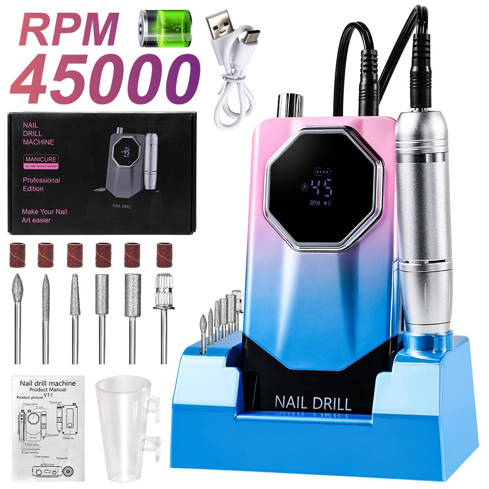 45000RPM Rechargeable Electric Nail Drill Machine Professional Nail Drills for Gel Nails Polish Portable Nail File Manicure Tool 7DAY'S
