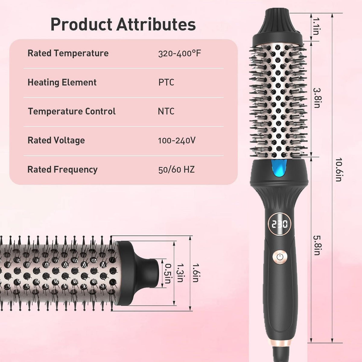 Heated Round Brush 1.5 Inch Thermal Brush Hair Curling Iron Comb Ceramic Tourmaline Ionic Hair Curler Digital Display Curling Wand Double PTC Staightener Curlers Uncle LOL