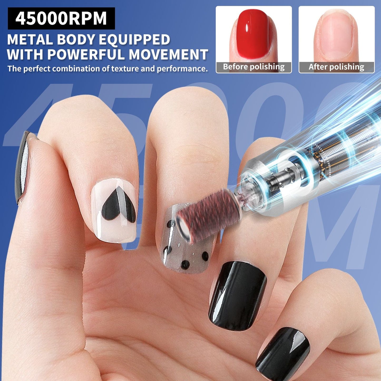 Nail Drill, Portable Electric Nail File 45000RPM, Rechargeable Nail Drill Professional with Bits & Base, for Acrylic Gel Nails, E-File Machine, Manicure Polishing, for Salon Home 7DAY'S