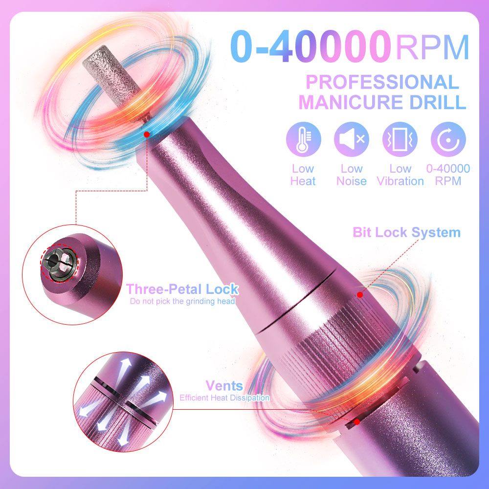 40000RPM Nail Drill Machine Electric Portable Nail File Rechargeable Nail Sander for Gel Nails Polishing For Home Manicure Salon 7DAY'S