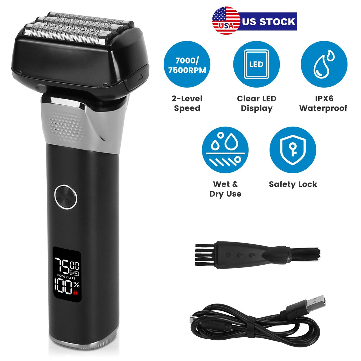 Electric Foil Face Shaver 5-Blade Electric Razor for Men Wet & Dry Jawline Beard Trimmer Precision Sideburn Shavers IPX6 Waterproof with LED Display C Gamba Beauty