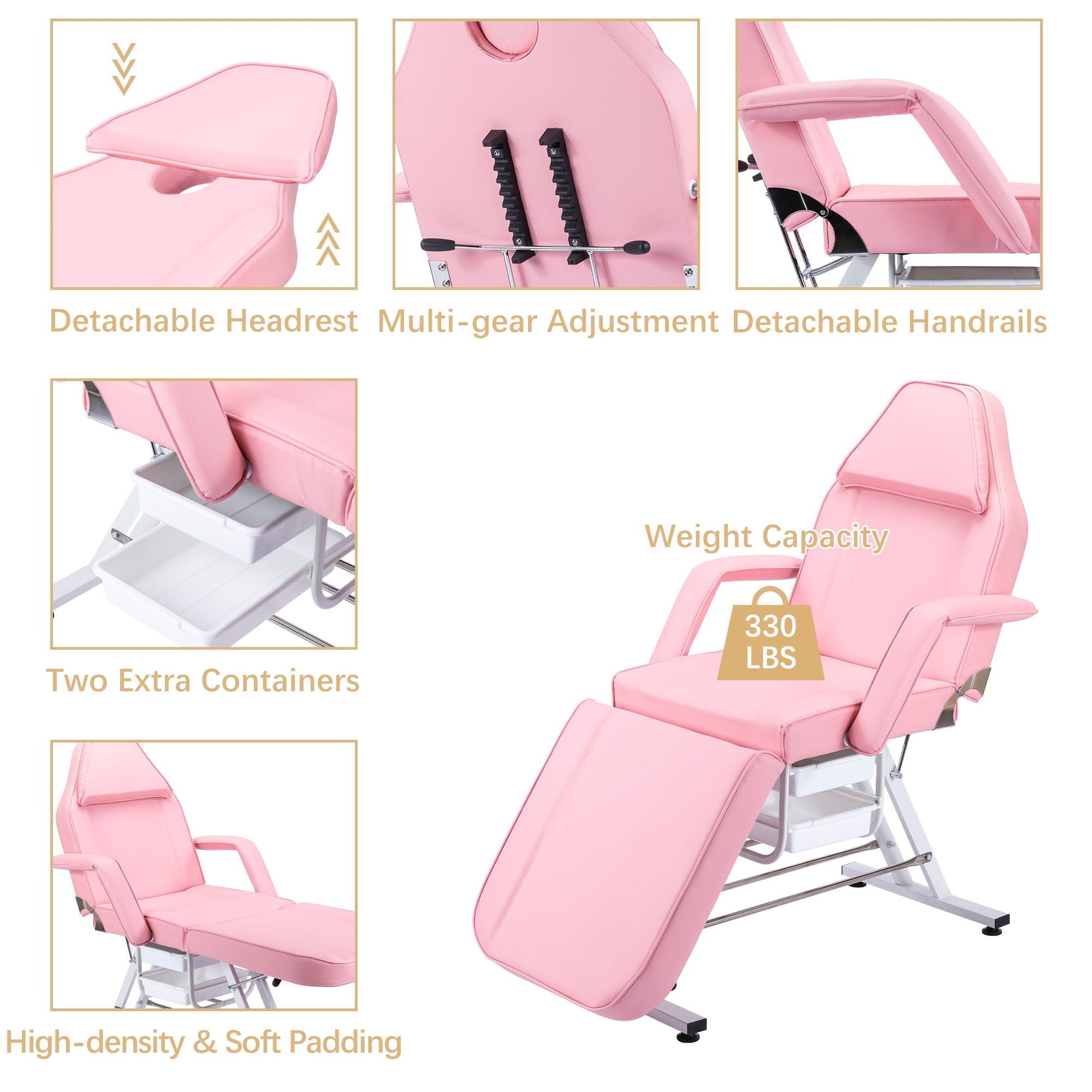 72.8" Massage Salon Tattoo Chair With Two Trays Esthetician Bed With Hydraulic Stool, Multi-Purpose 3-Section Facial Bed Table, Adjustable Beauty Barber Spa Beauty Equipment HouseOfZazla
