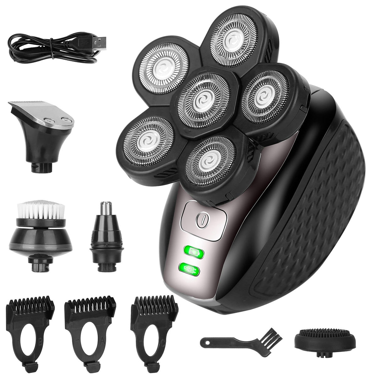 5 In 1 Electric Razor For Bald Men Rechargeable Cordless Head Beard Trimmer Shaver Kit IPX6 Waterproof Dry Wet Grooming Kit with 3 Combs GBruno Store