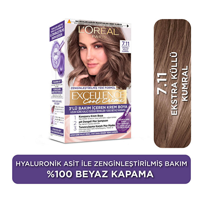 L'Oreal Paris Excellence Cool Creme Hair Color 7.11 - Extra Ash Brown | 100% Gray Coverage Beauty Care Bag