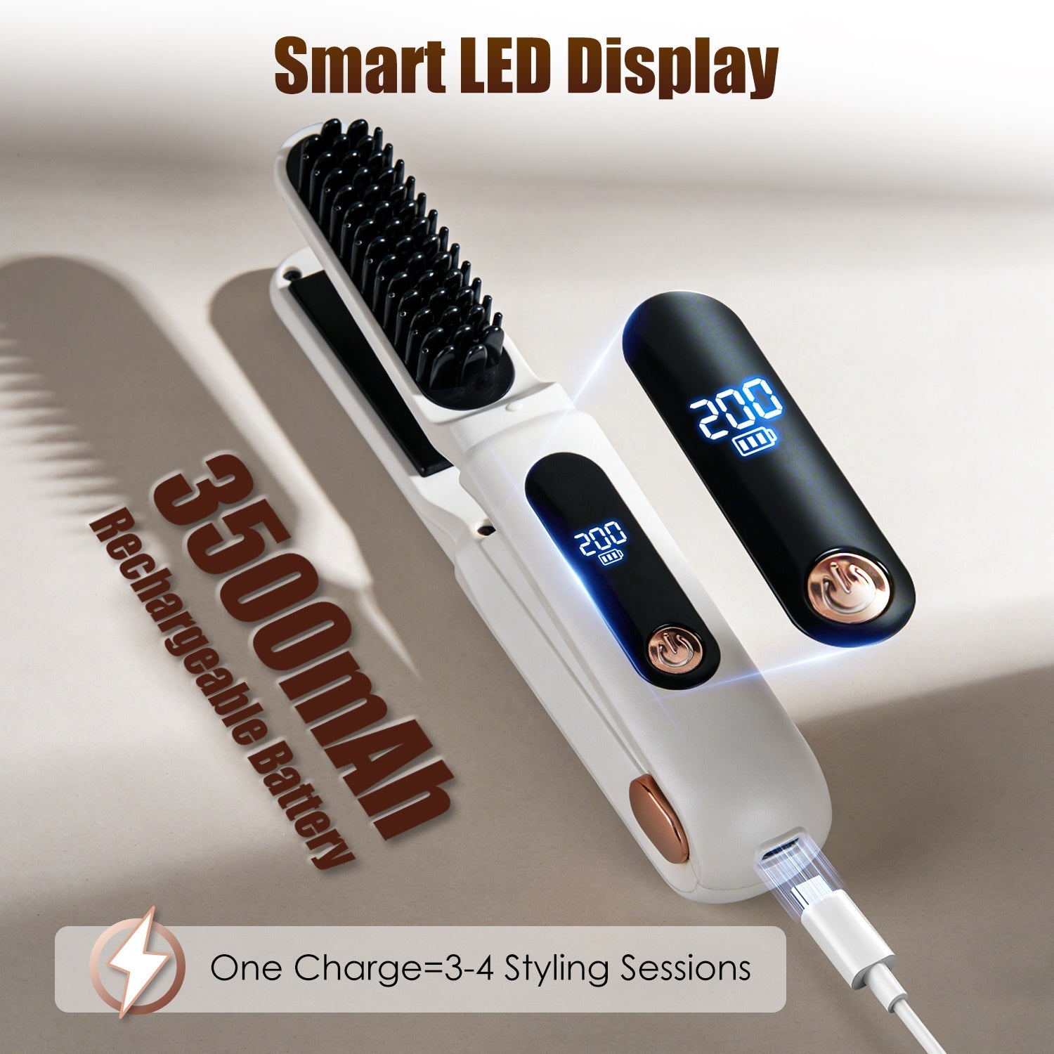Cordless Hair Straightener Brush 2-in-1 Ceramic Flat Iron GBruno Store