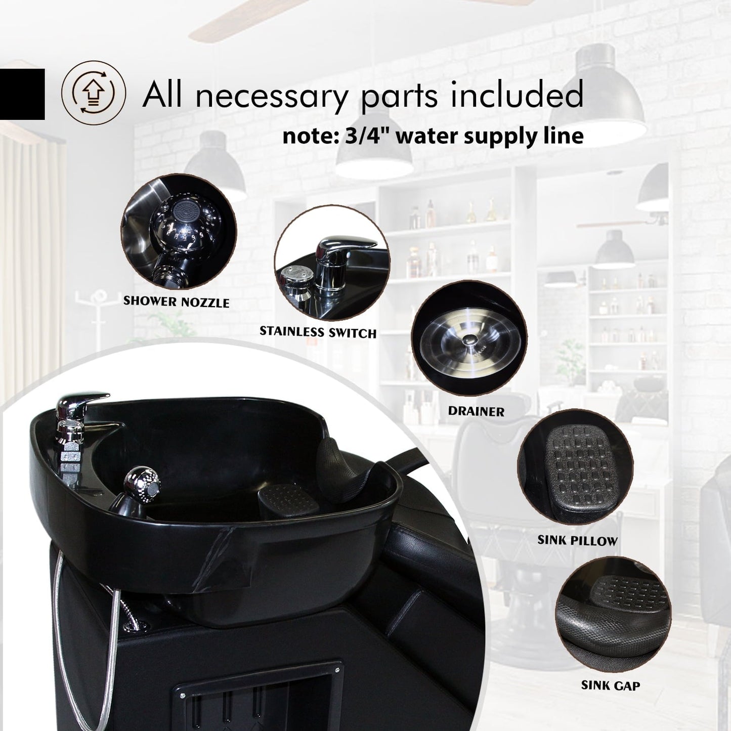 Ainfox Salon Backwash Barber Chair Shampoo Chair Beauty Spa Equipment AINFOX