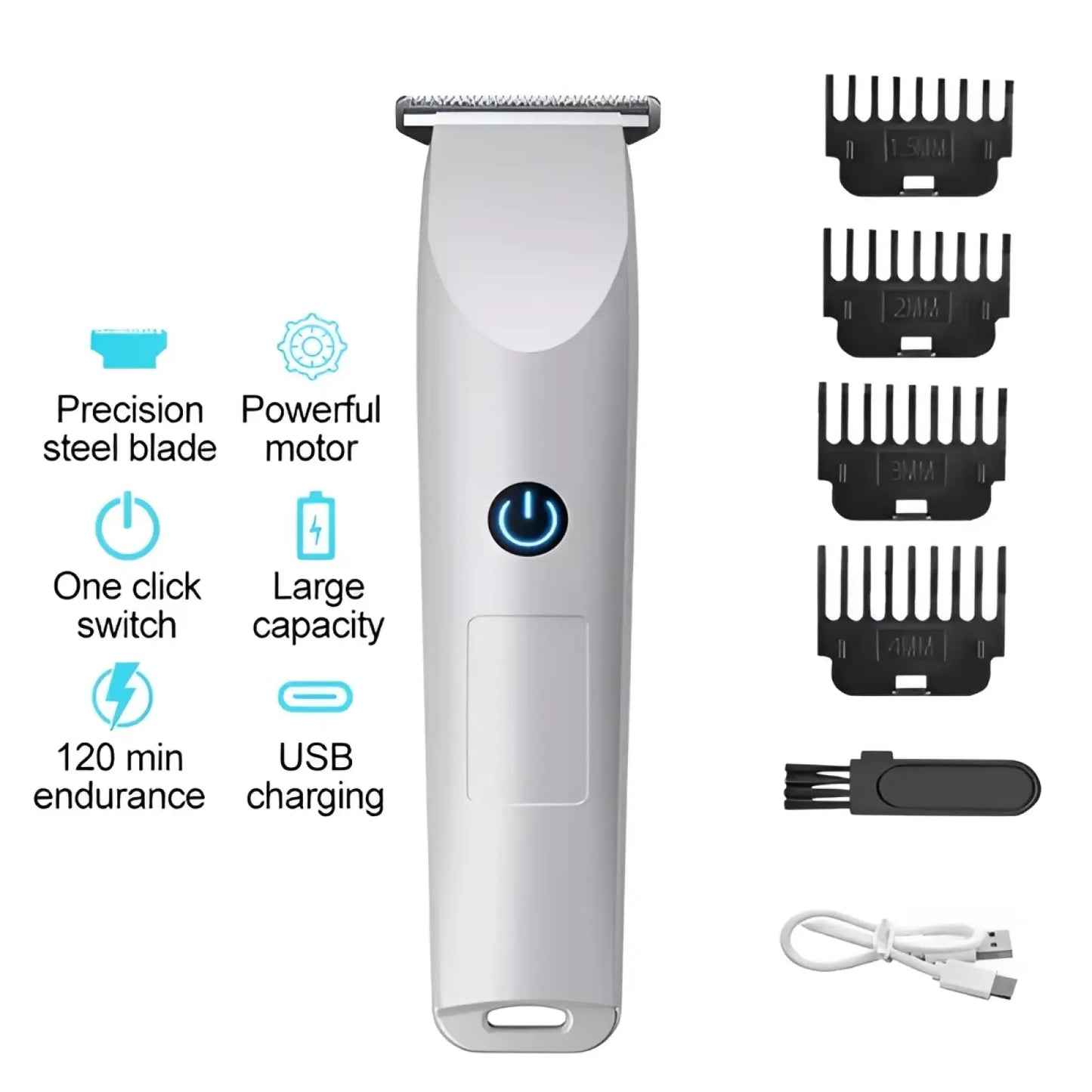 Electric Hair Clippers Cordless Beard Trimmer White ARBA Global