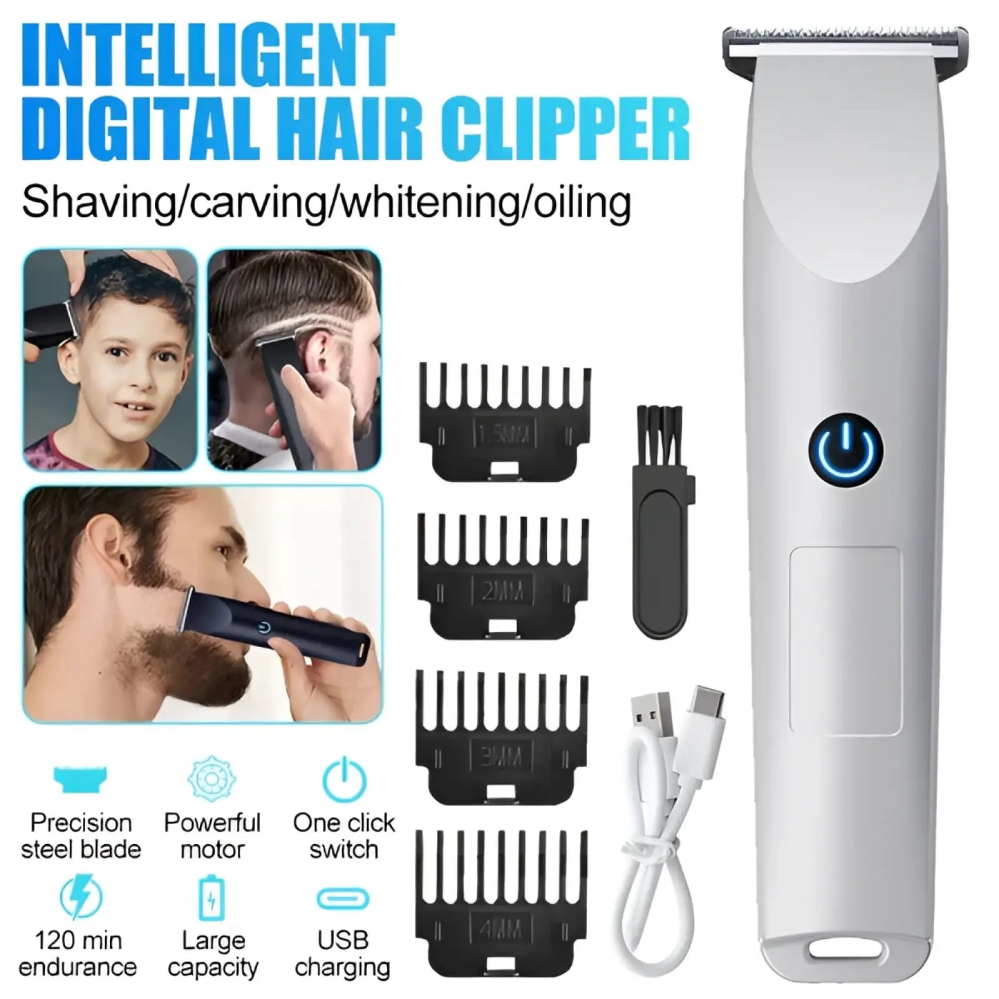 Electric Hair Clippers Cordless Beard Trimmer White ARBA Global