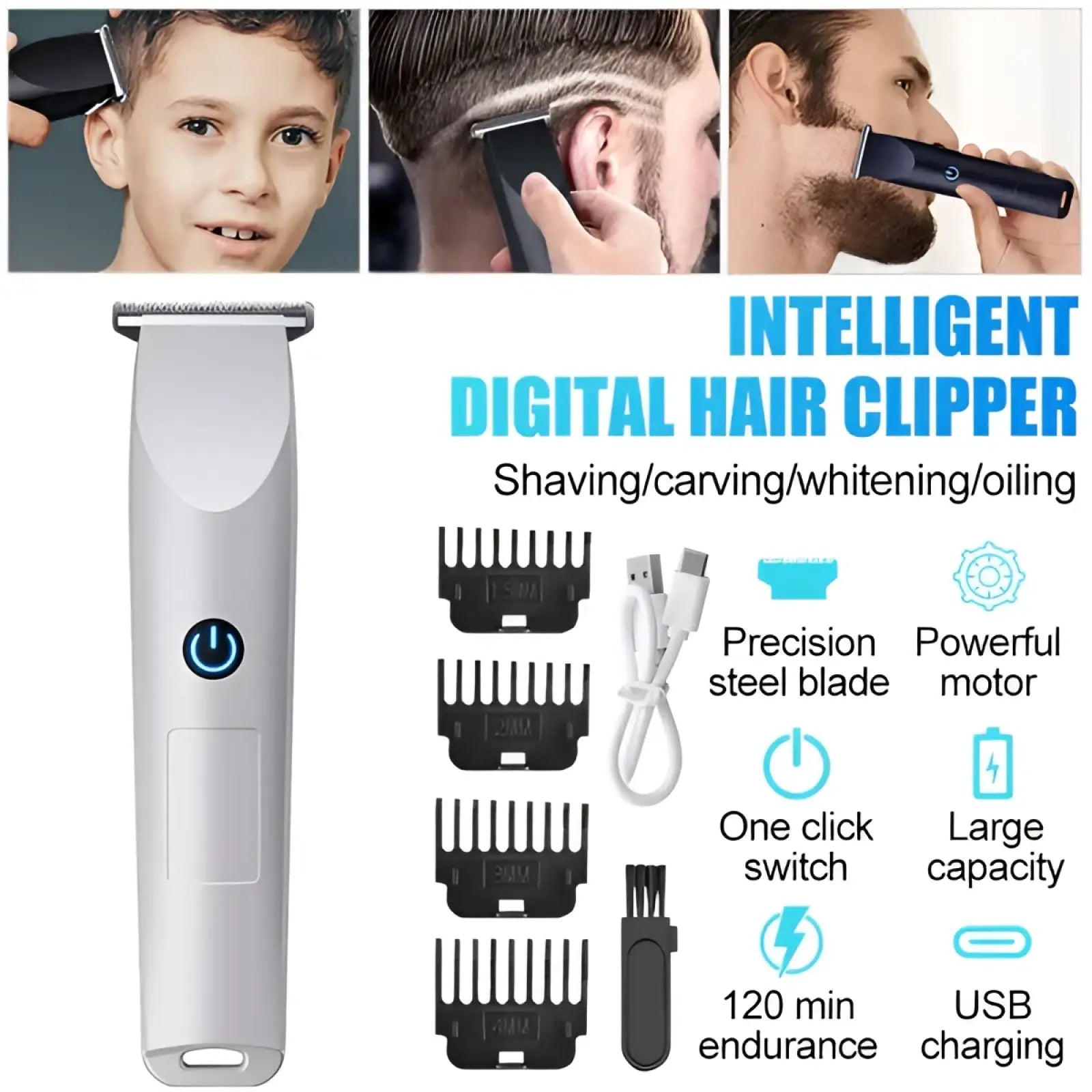 Electric Hair Clippers Cordless Beard Trimmer White ARBA Global