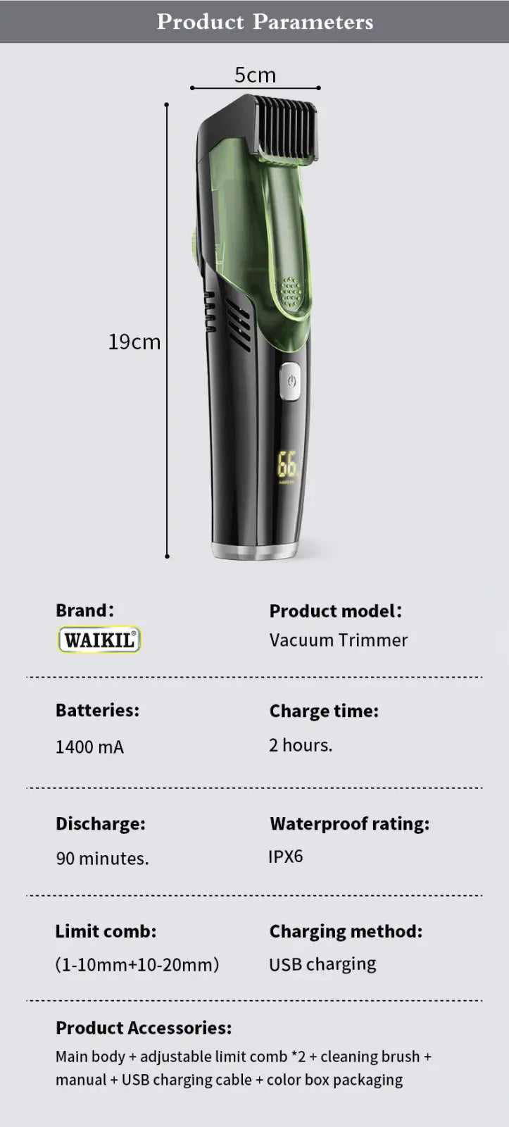 Electric Hair Trimmer with Vacuum and Digital Display ARBA Global