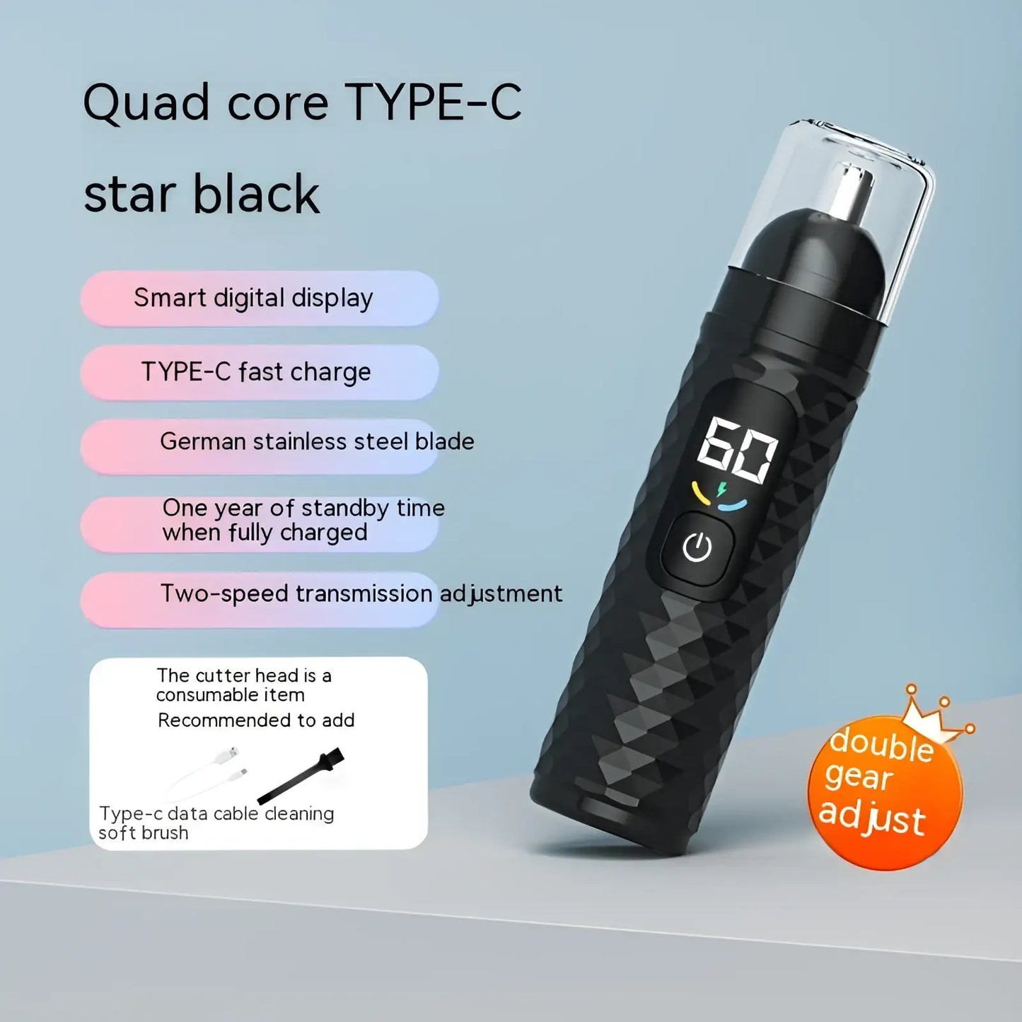 Electric Nose Hair Trimmer Rechargeable Type-c Clipper ARBA Global