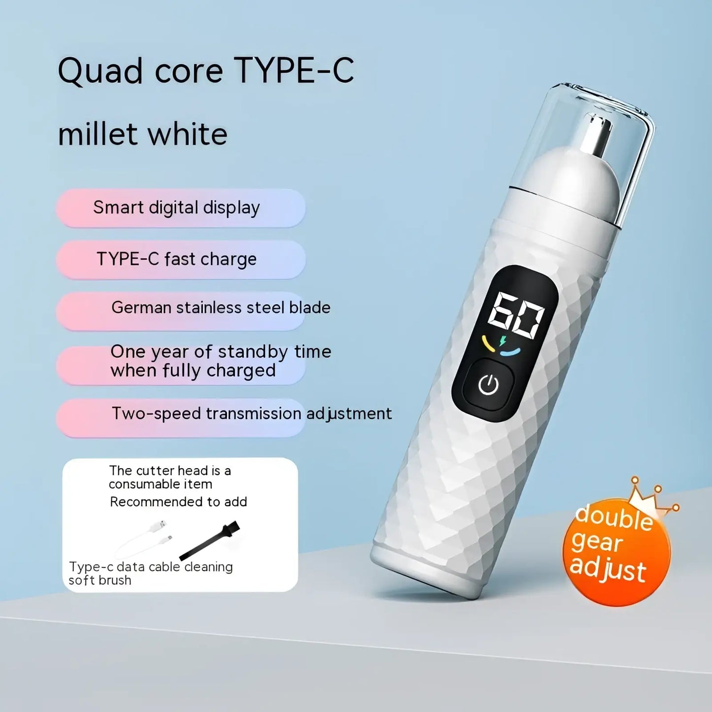 Electric Nose Hair Trimmer Rechargeable Type-c Clipper ARBA Global