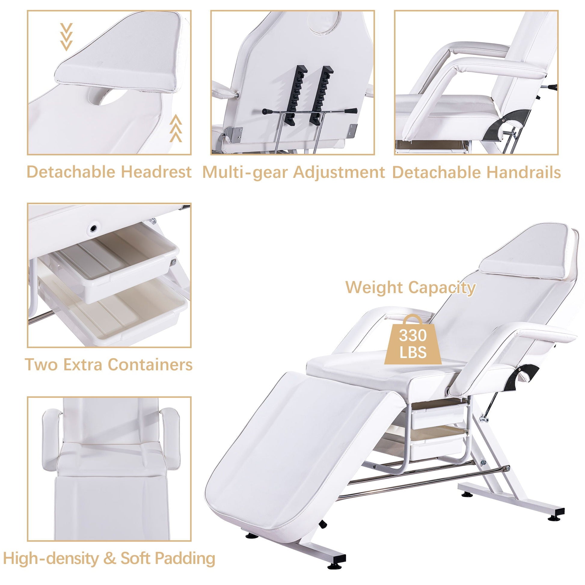 72.8" Massage Salon Tattoo Chair With Two Trays Esthetician Bed With Hydraulic Stool, Multi-Purpose 3-Section Facial Bed Table, Adjustable Beauty Barber Spa Beauty Equipment HouseOfZazla