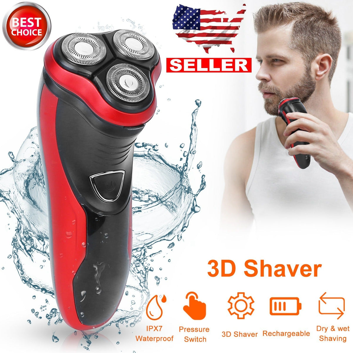 Electric Shaver Razor for Men IPX7 Waterproof Beard Trimmer 3D Rechargeable Painless Rotary Shaver with Pop up Trimmer 2 in 1 Electric Shaver GBruno Store
