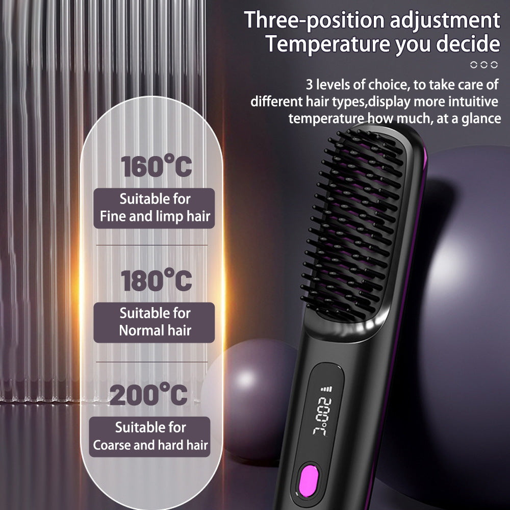 2 In 1 Straight Hair Comb Wireless Hair Straightener Brush Hair Fast Heating Portable Hot Curler USB Charging My Store