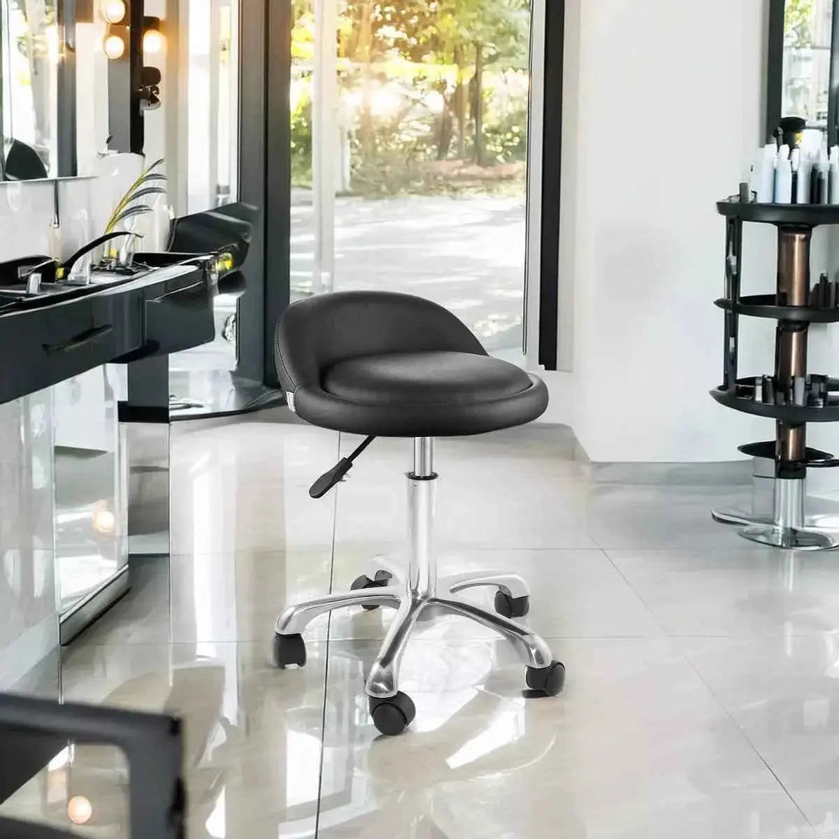 Rolling Hydraulic Salon Stool with Backrest - Adjustable Swivel Chair Platinum-Level Office Chairs