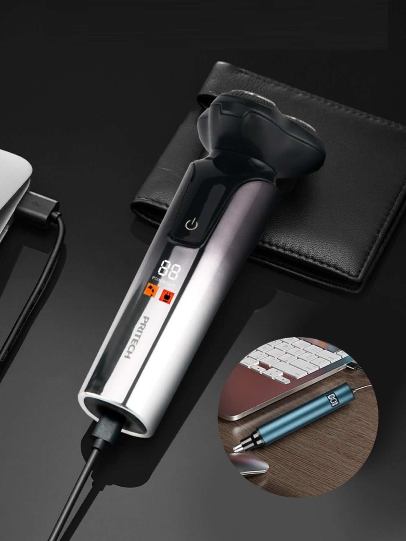 Rotary Rechargeable Electric Shaver and  Nose Hair Trimmer Unique Oils