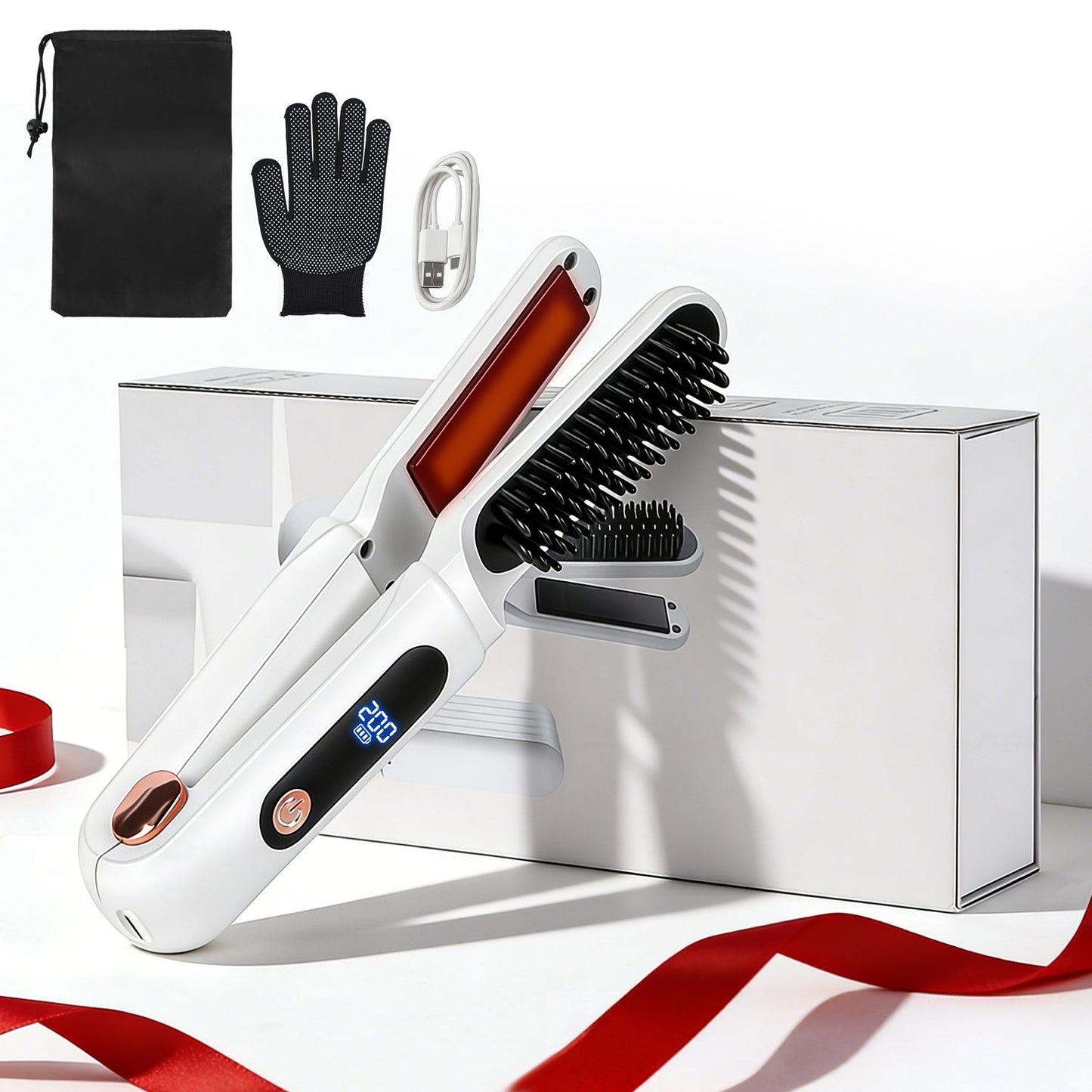 Cordless Hair Straightener Brush 2-in-1 Ceramic Flat Iron GBruno Store