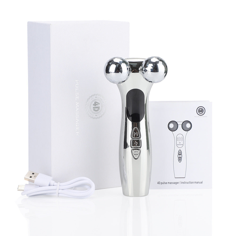 Silver Ergonomic EMS Microcurrent Facial Roller | Intelligent Pulse Face Slimming & Sculpting Device for Skin Tightening FLIPSTYLEZLLC