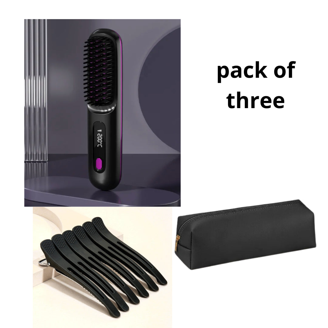 2 In 1 Straight Hair Comb Wireless Hair Straightener Brush Hair Fast Heating Portable Hot Curler USB Charging Elyvora LLC