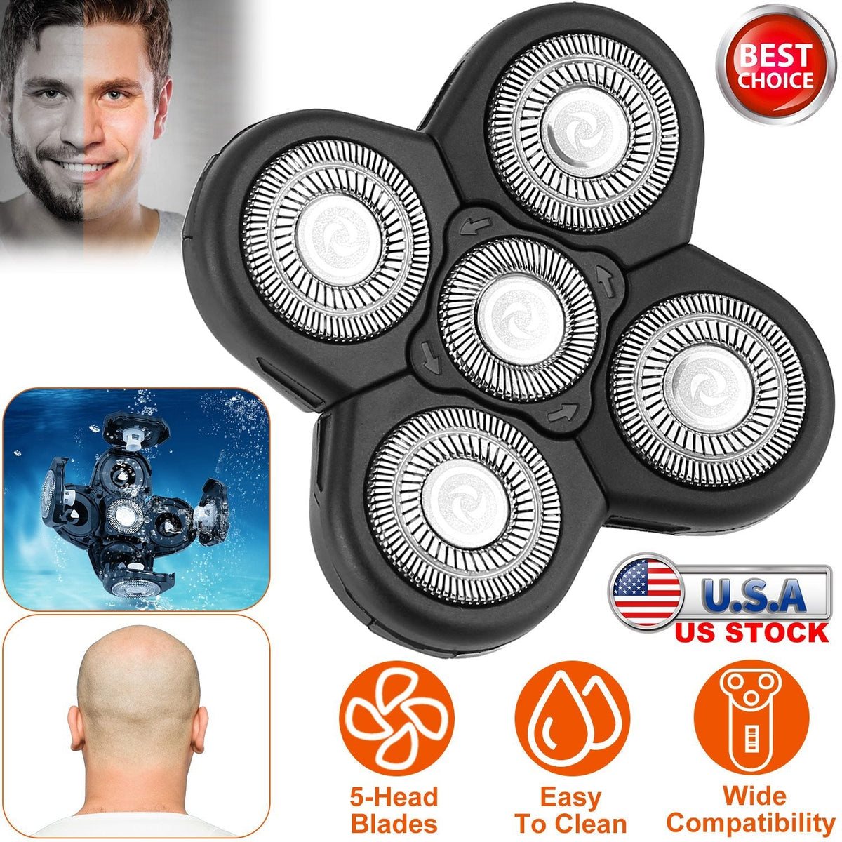 Men Electric Shaver Replacement Blade 5 Heads Beard Cutter Replacement Razor Blade Shaver Head GBruno Store