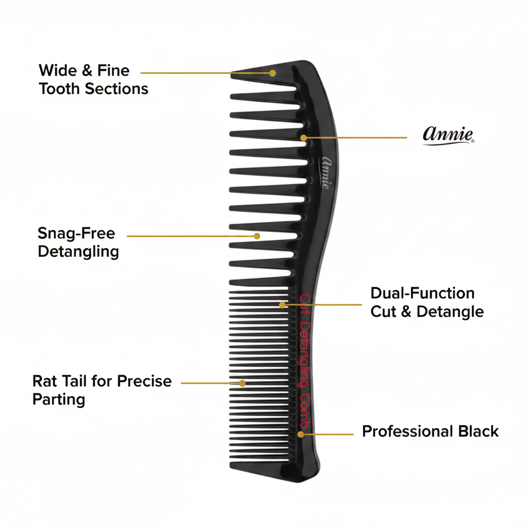 Annie Cut & Detangle Comb, 1 Count, Black Annie International, Inc.