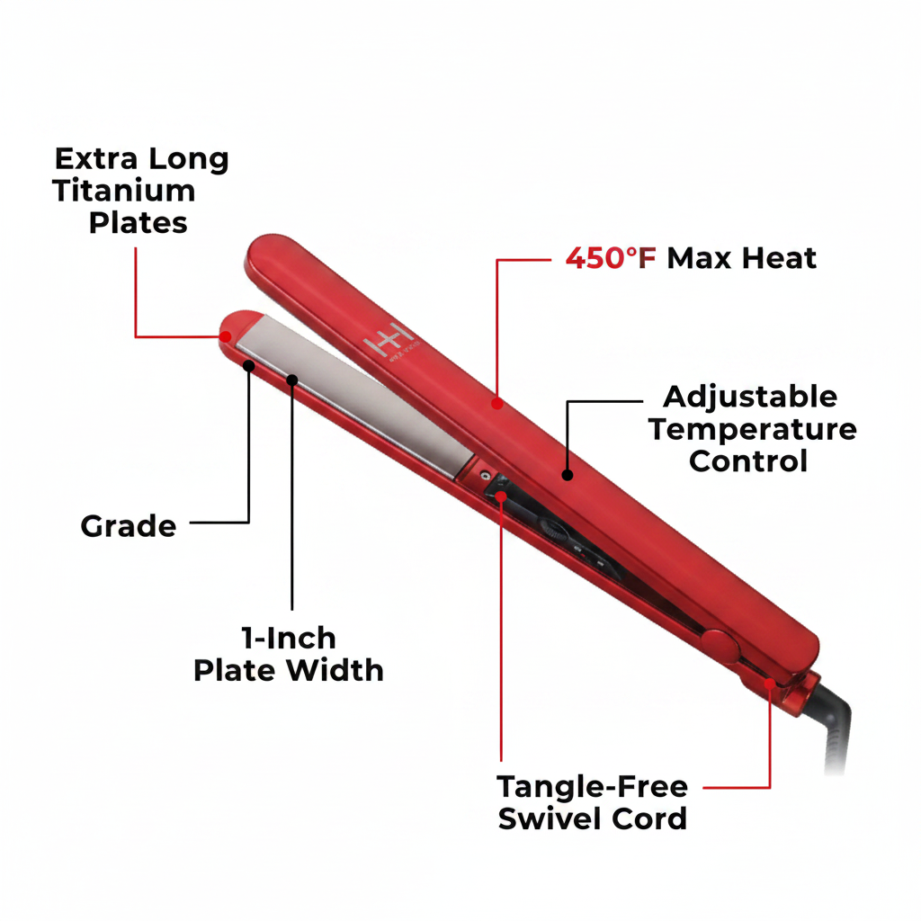 Hot & Hotter Extra Long Titanium Flat Iron 1 Inch, 1 Count, Red Annie International, Inc.