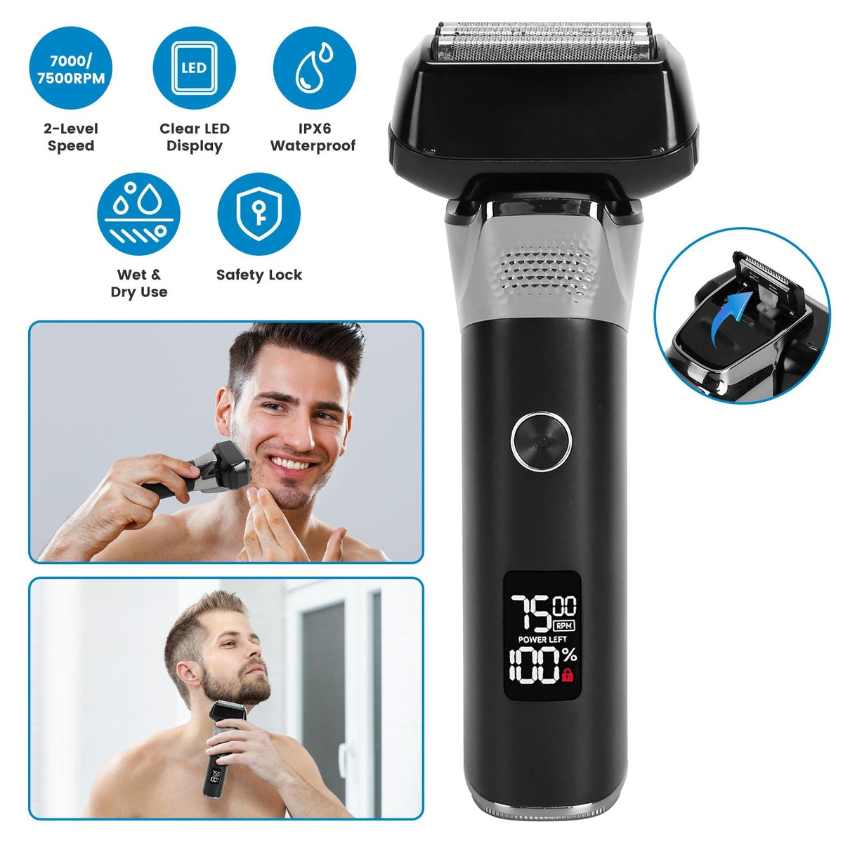 Electric Foil Face Shaver 5-Blade Electric Razor for Men Wet & Dry Jawline Beard Trimmer Precision Sideburn Shavers IPX6 Waterproof with LED DisplayÊC GBruno Store