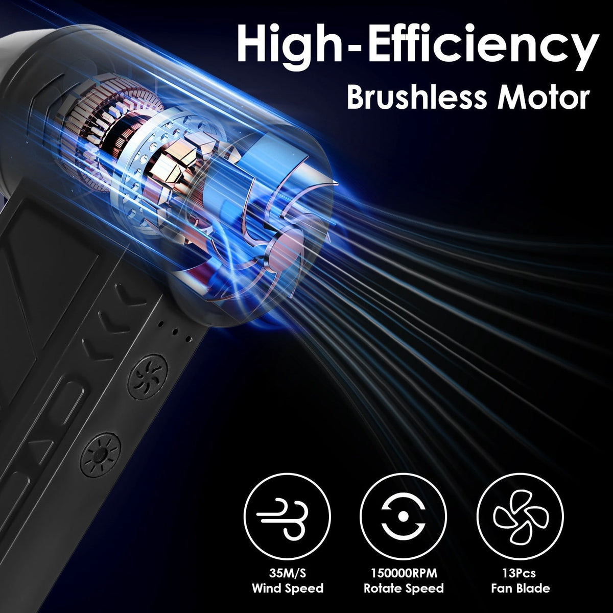 Compressed Air Duster with LED Light Up to 150000RPM Speed for PC Keyboard Cleaning High Speed Rechargeable Cordless Air Blower with 4 Speeds for Home GBruno Store