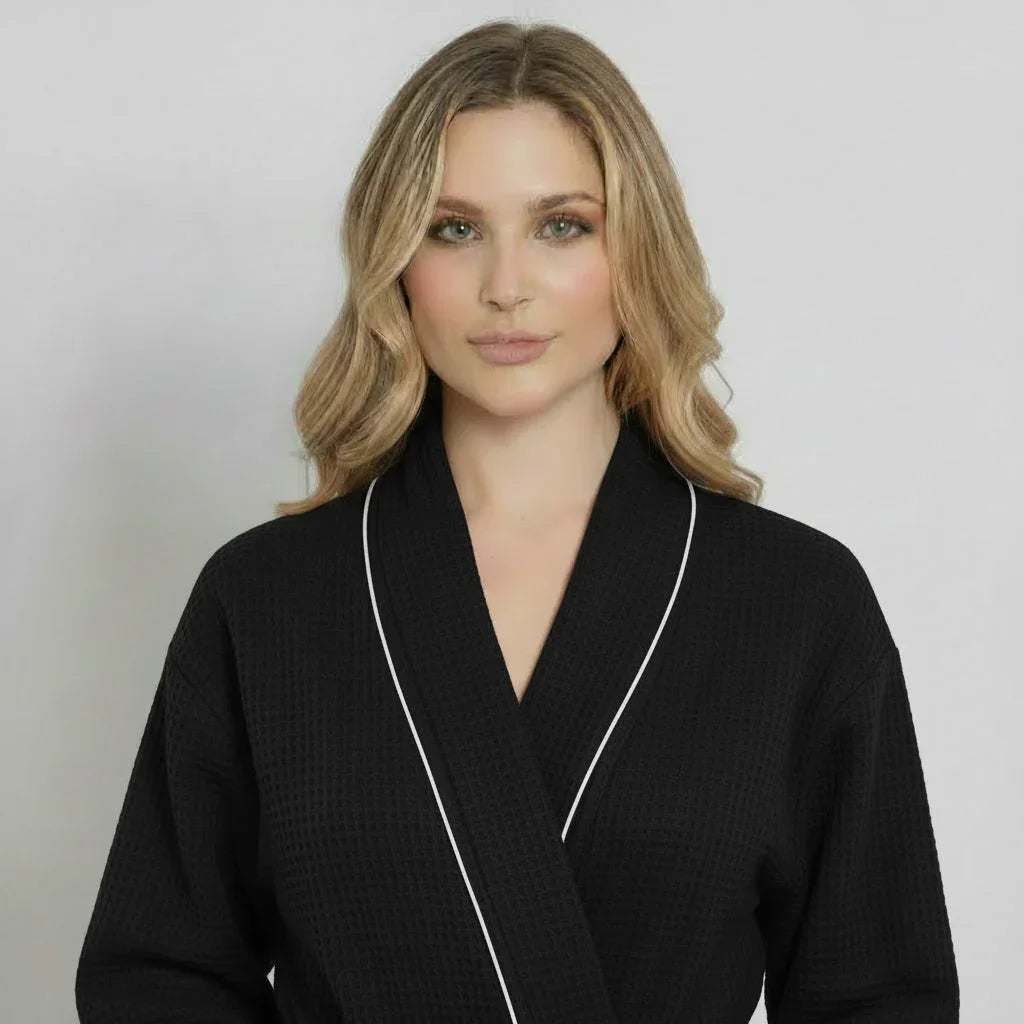 Knee-Length Waffle Robe for Women Lotus Linen