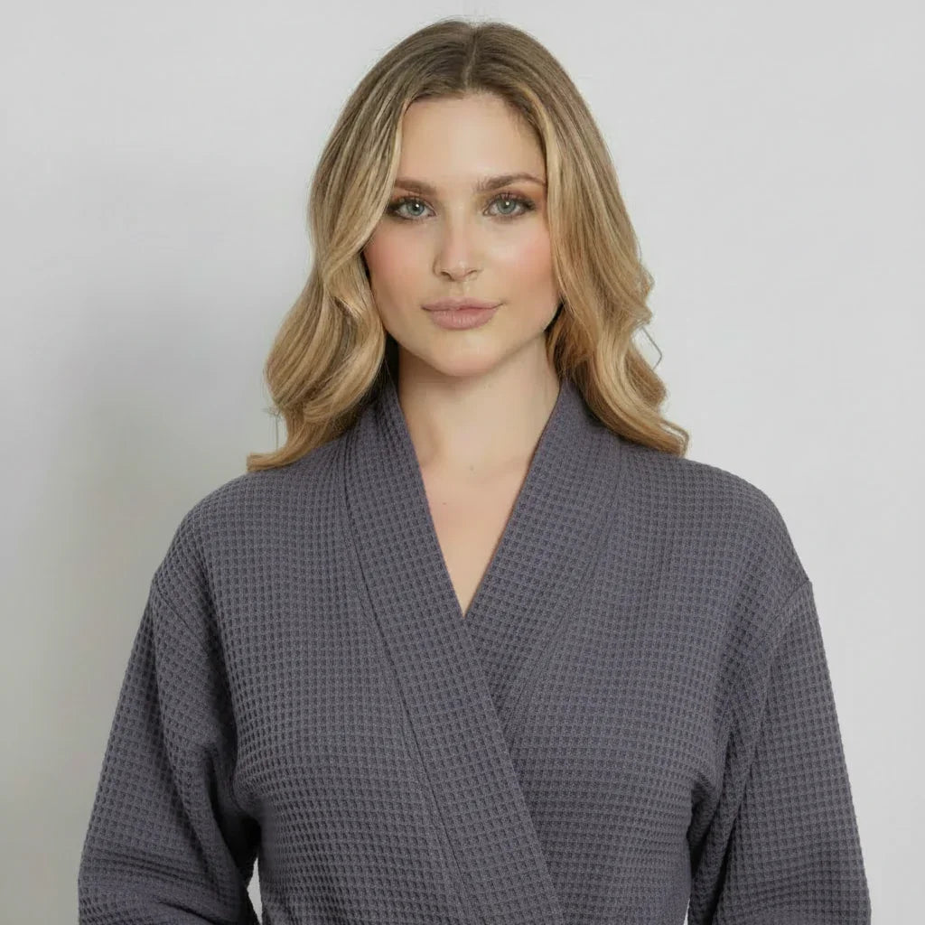 Knee-Length Waffle Robe for Women Lotus Linen