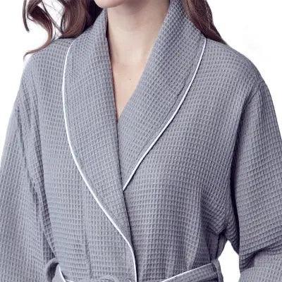 Women’s Waffle Piping Bathrobe – Lightweight Spa-Style Comfort Lotus Linen