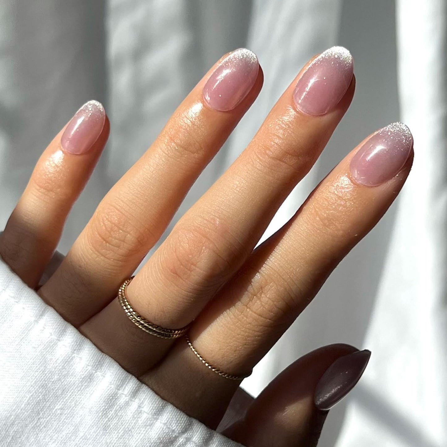 Glamnetic Press On Nails - Goal Digger | Glossy, Semi-Transparent, Short Round Nails, Reusable | 12 Sizes - 30 Nail Kit with Glue