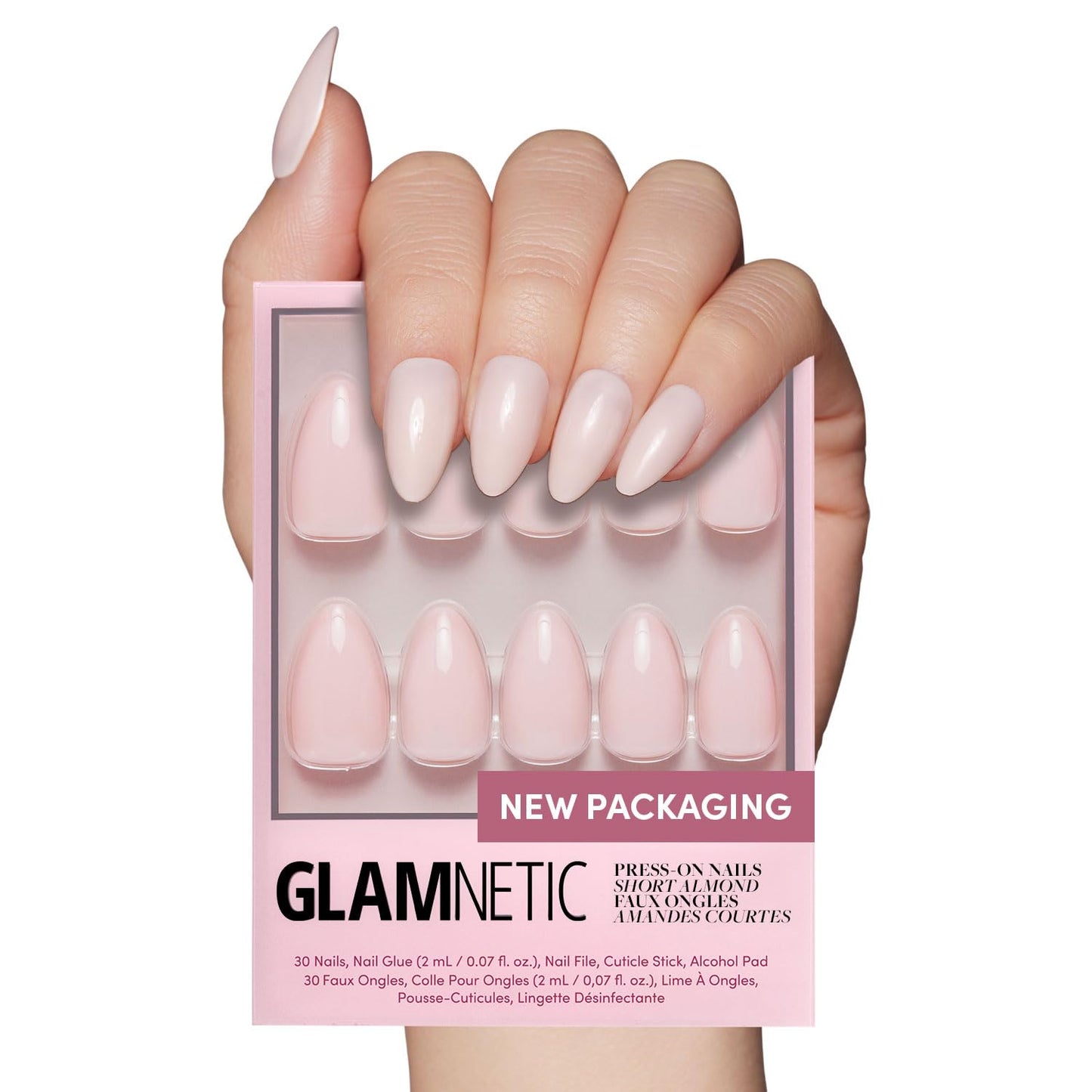 Glamnetic Press On Nails - Goal Digger | Glossy, Semi-Transparent, Short Round Nails, Reusable | 12 Sizes - 30 Nail Kit with Glue