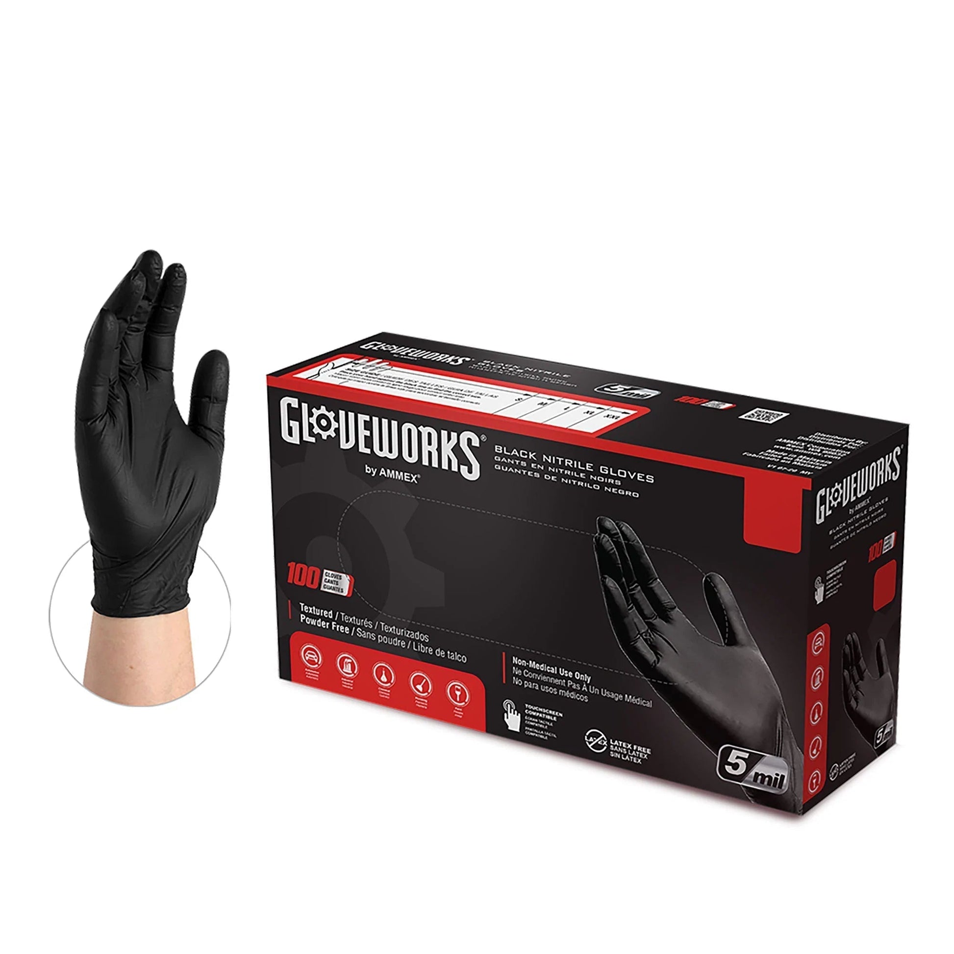 Ammex GlovePlus Black Nitrile Industrial Latex-Free Disposable Gloves VIP Extensions