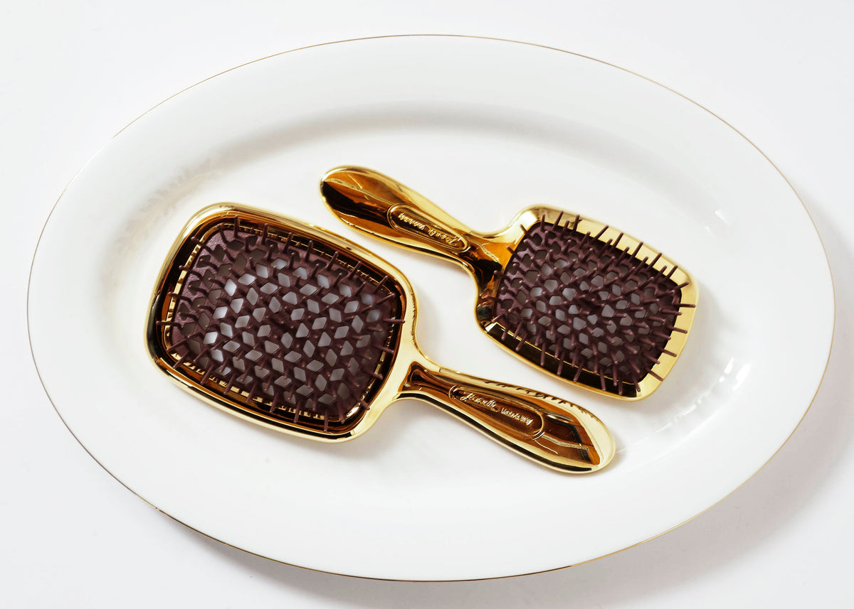 Janeke Superbrush with Soft Tips – Honeycomb Detangling Brush (Chrome & Gold) KOH-I-NOOR Beauty USA