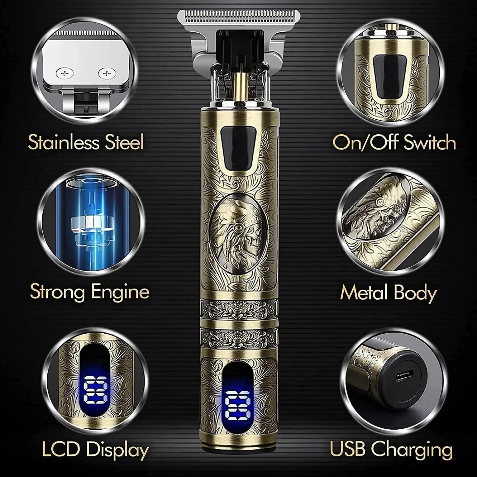 Hair Clippers Professional Gold t Blade Trimmer for Men ARBA Global