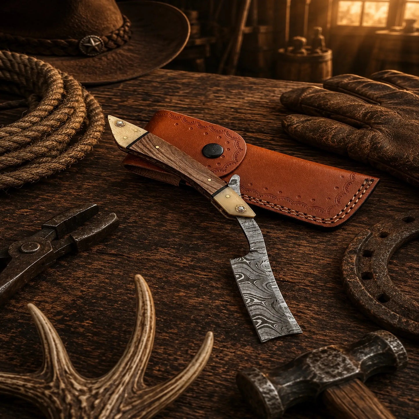 The Master Barber Damascus Steel Straight Razor – Rosewood Handle SHAM KNIVES