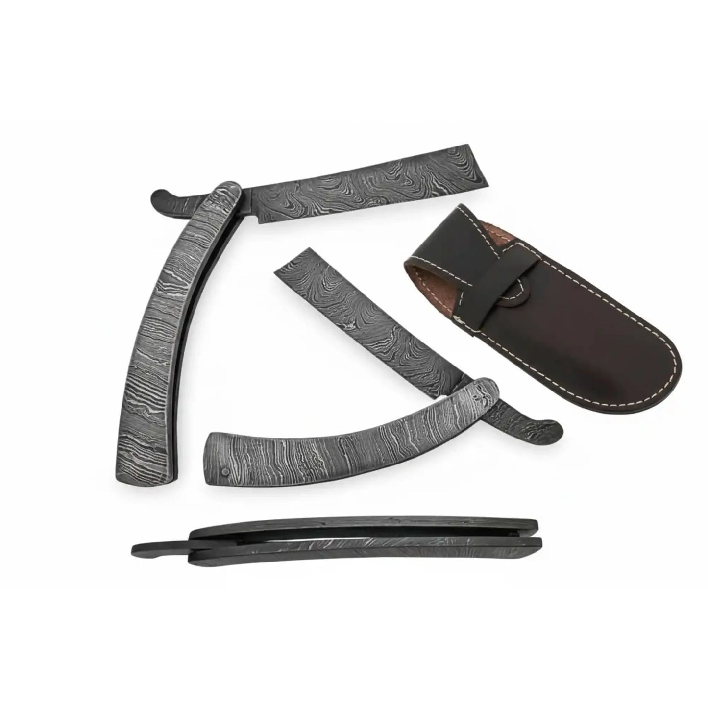 Handmade Damascus Steel Sweeney Todd Style Straight Razor Barber Folding Razor with Leather Sheath JW SteelCrafts
