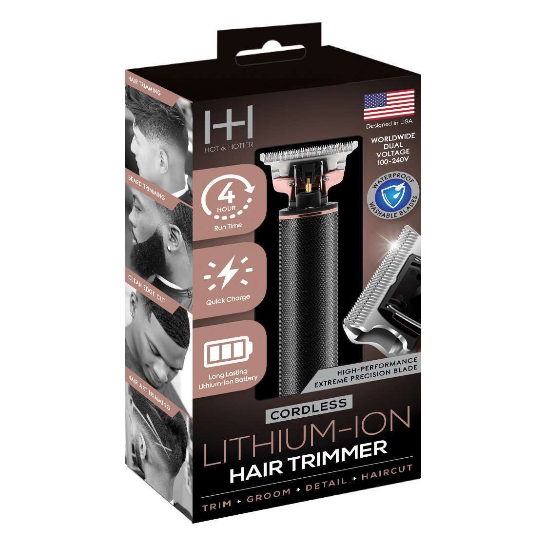 Hot & Hotter Cordless Lithium-Ion Hair Trimmer, 1 Count, Black Annie International, Inc.