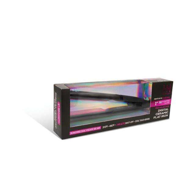 Hot & Hotter 3D Floating Plates Digital Ceramic Flat Iron 1 Inch, 1 Count, Black & Pink Annie International, Inc.