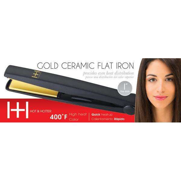 Hot & Hotter Gold Ceramic Electric Flat Iron 1 Inch, 1 Count, Black Annie International, Inc.