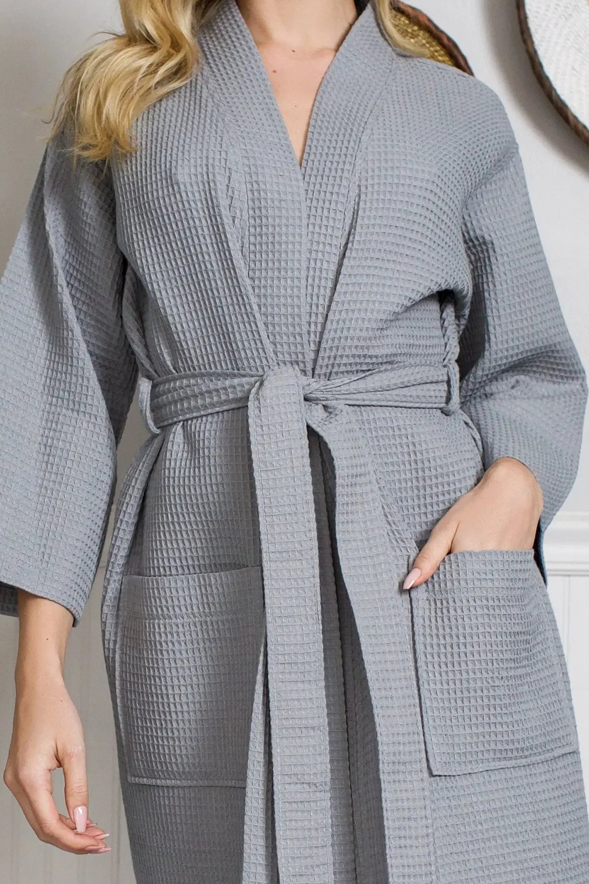 Knee-Length Waffle Robe for Women Lotus Linen