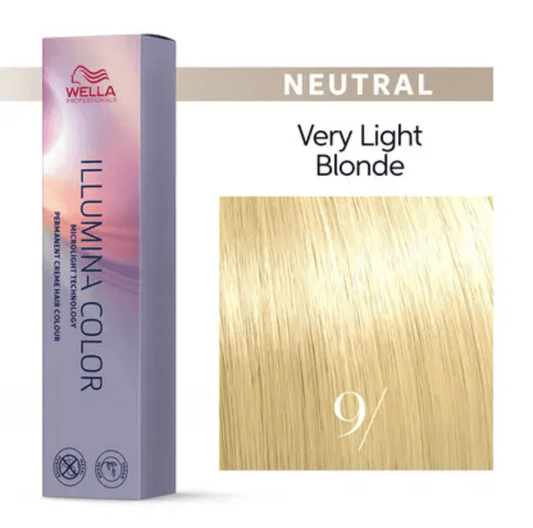 Wella Illumina Color Permanent Creme Hair Color 9/ Very Light Blonde Neutral, 2 oz VIP Extensions
