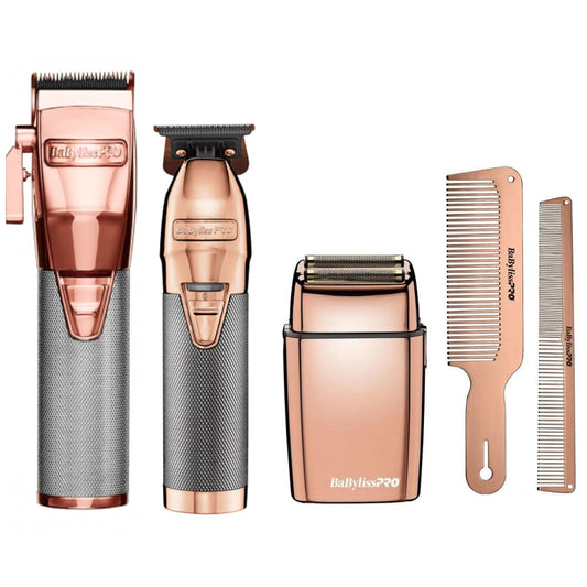 BaByliss Clipper, Skeleton Trimmer and Double Foil Shaver with Combs Combo The Barber Plug