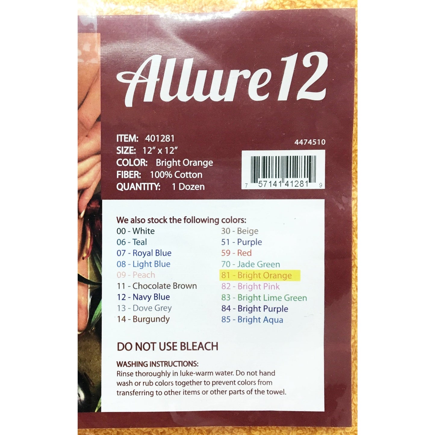 Allure Towels #81 - BRIGHT ORANGE 12″ x 12″(12pc)