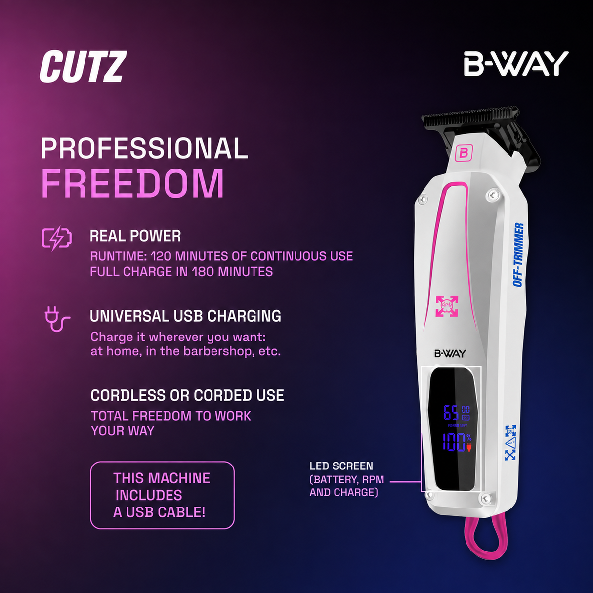 B‑WAY Katana Clipper & CUTZ White Trimmer – 2‑Piece Barber Set RT-Way USA