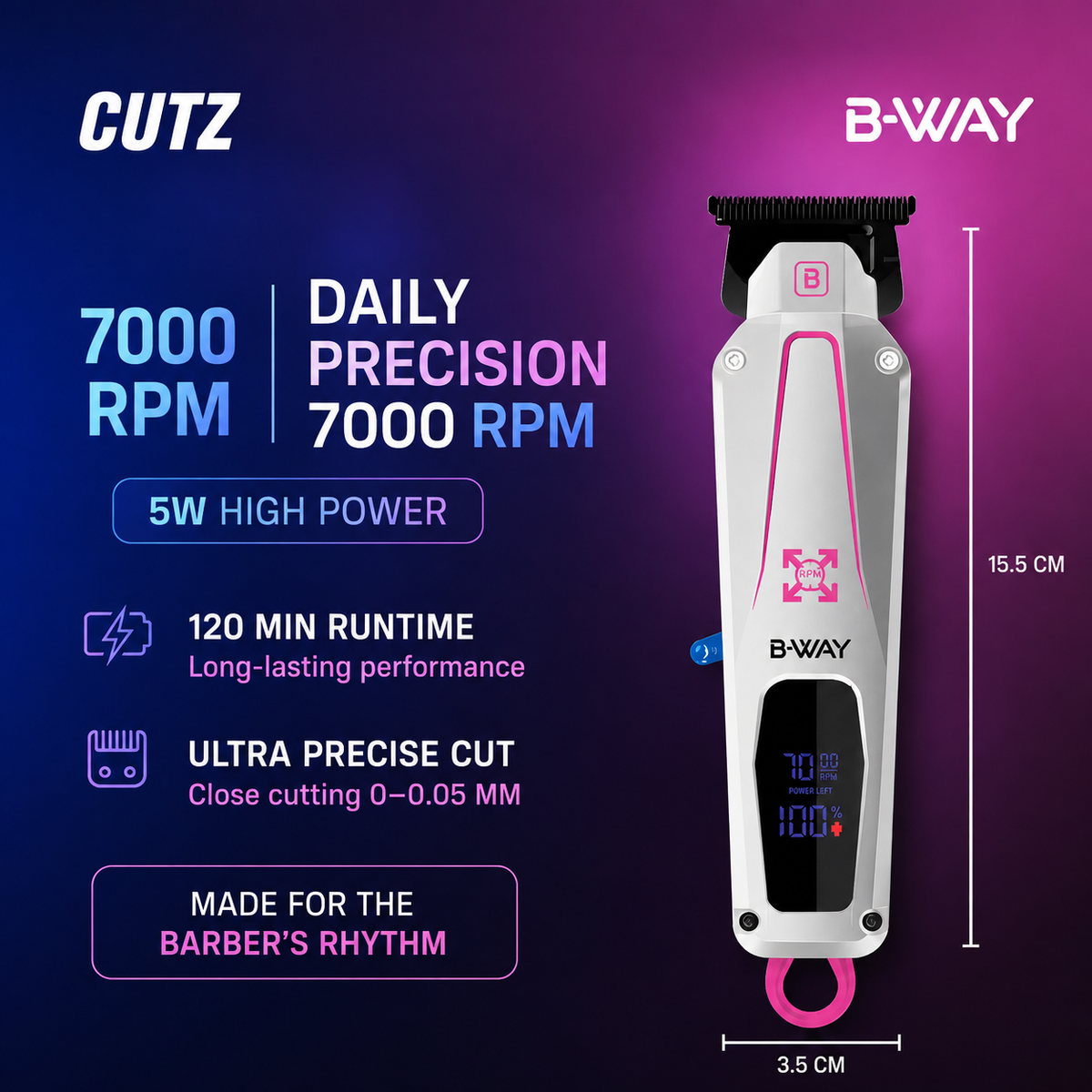 B‑WAY Urban Clipper & CUTZ White Trimmer – 2‑Piece Barber Set RT-Way USA
