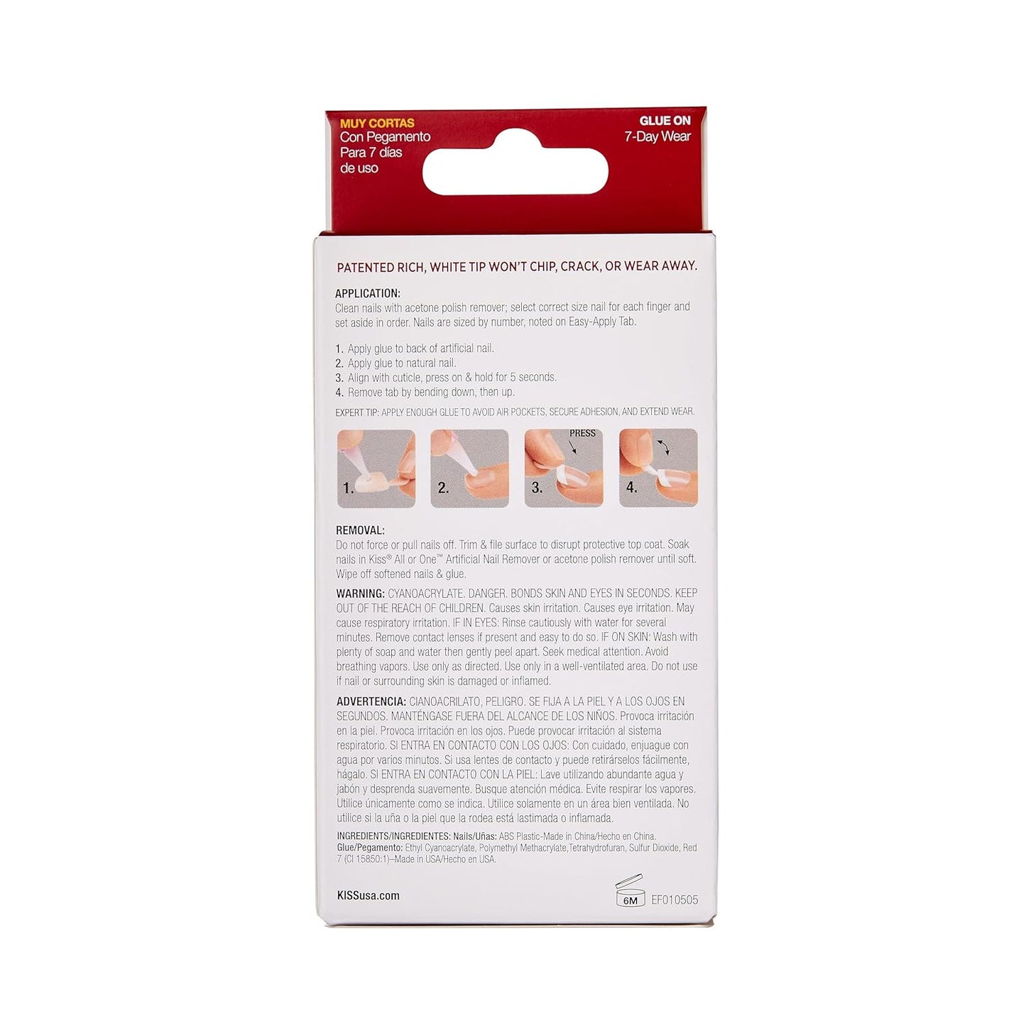 Kiss Everlasting French Nail Manicure, Chip-Free with Flexi-Fit Technology, Real Short, "Endless", Nail Kit with Pink Nail Glue (Net Wt. 2 g / 0.07oz.), Mini File, Manicure Stick, and 28 Fake Nails